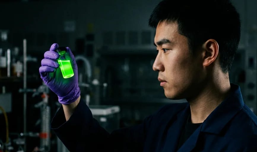 Chemist inspecting a sample