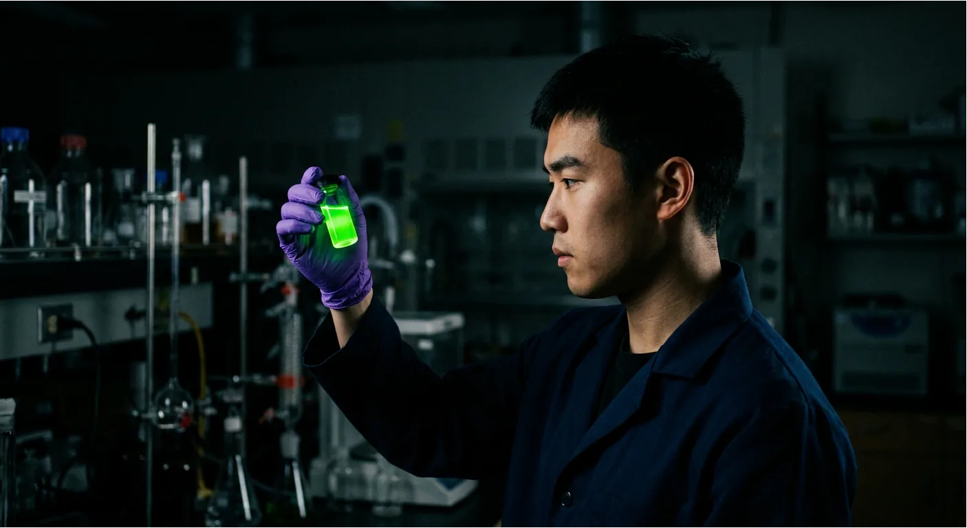 Chemist inspecting a sample vial